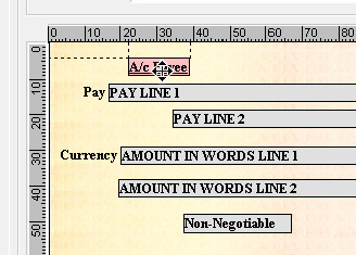 Screenshot demonstrating drag-and-drop functionality in Virtual Splat's Cheque Printing Software