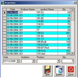 Rejection Form  Snapshot, Inventory Control Software