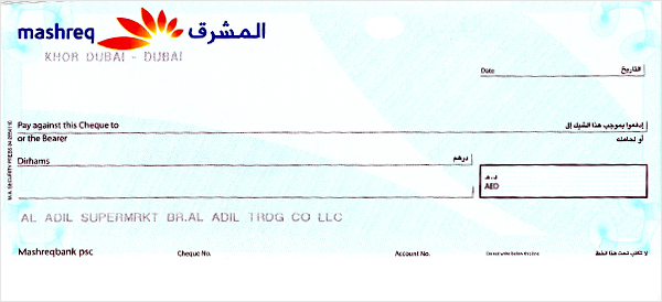 Image result for cheque of Mashreq Bank