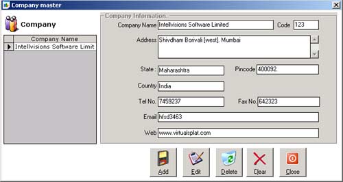 Company Master Module Screen - Online Web Based Inventory Software by Virtual Splat