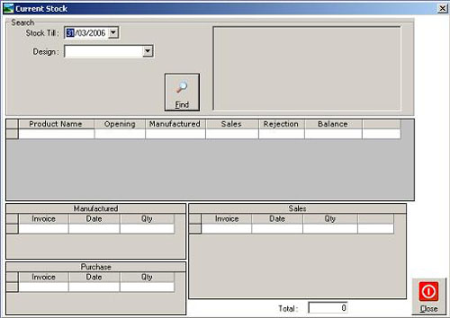 Screenshot of Virtual Splat's Inventory Software displaying current stock module