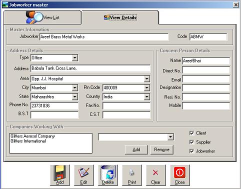 Job Worker Master Module in Virtual Splat Inventory Software