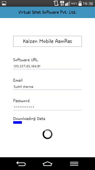 Kaizen Mobile Software Login and Downloading Data Page View