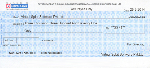 Printed HDFC Bank cheque