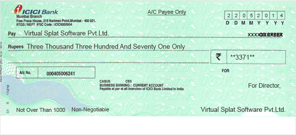 Banner indicating cheque writing software by Virtual Splat